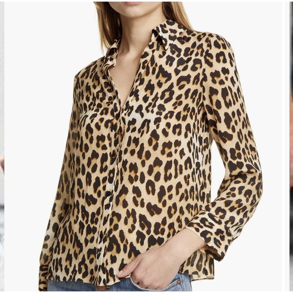 Alice + Olivia Eloise Leopard Print Silk Blouse XS Mob Wife Loud Luxury Designer